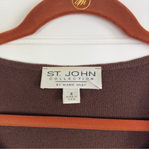 St. John Collection By Marie Gray, Size 4 Vintage Brown Knit Ruffle Top Sweater - Picture 5 of 9